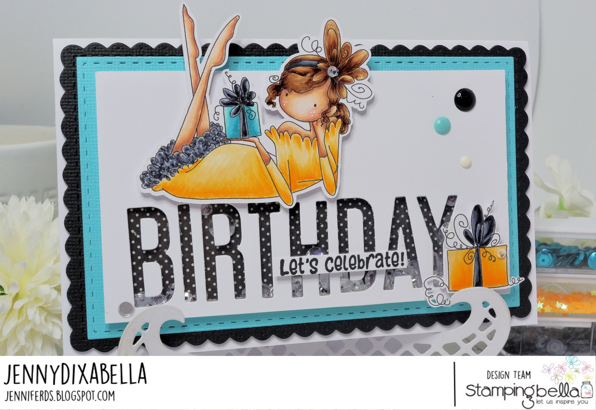 www.stampingbella.com: Rubber stamp used UPTOWN GIRL GLENDA CARD BY Jenny Dix