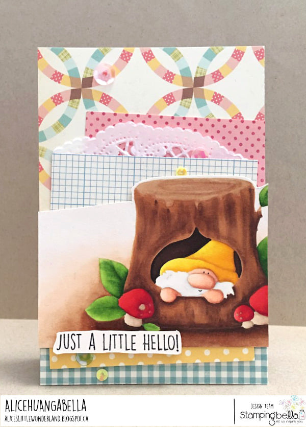 www.stampingbella.com: rubber stamp used: GNOME AND A TREE card by Alice Huang