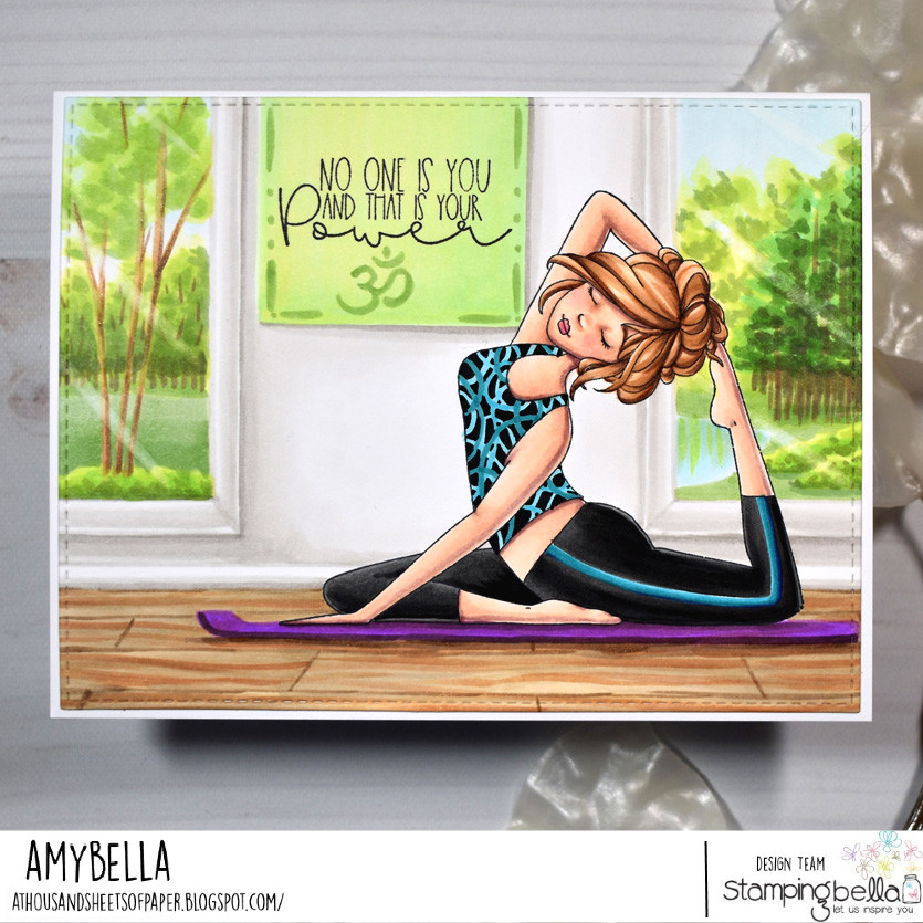 www.stampingbella.com: rubber stamp used : MOCHI YOGA GIRL card by Amy Young