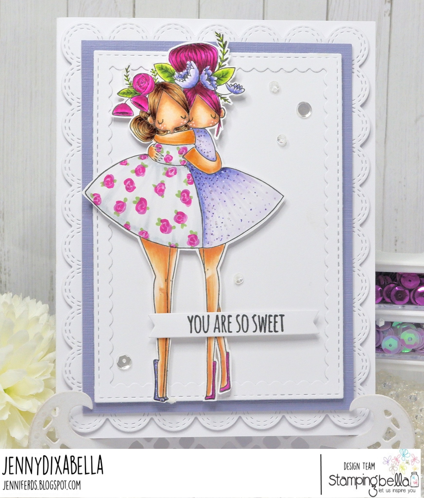 www.stampingbella.com: rubber stamp used:  CURVY GIRL BEST FRIENDS card by Jenny Dix