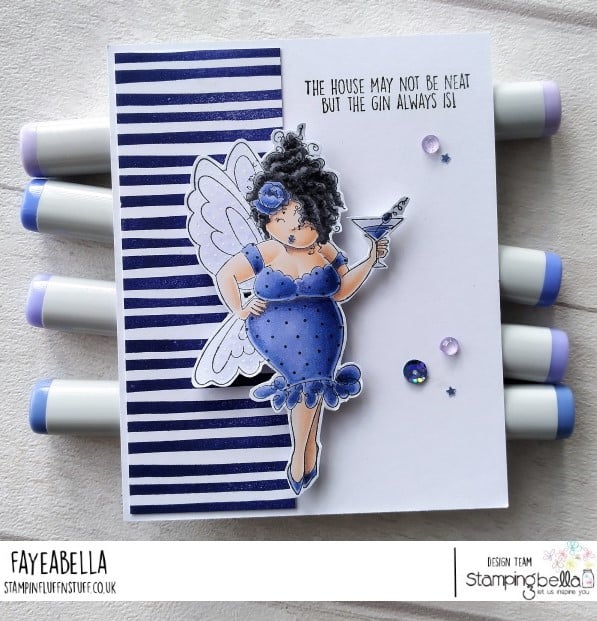 www.stampingbella.com: rubber stamp used: EDNA NEEDS A MARTINI card by Faye Wynn Jones