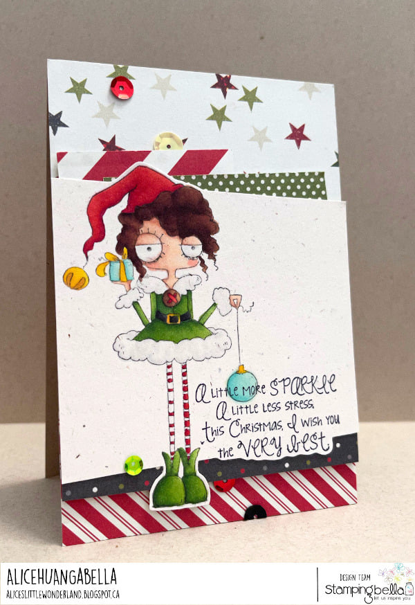 www.stampingbella.com: rubber stamp used: ODDBALL GIRL ELF  card by Alice Huang