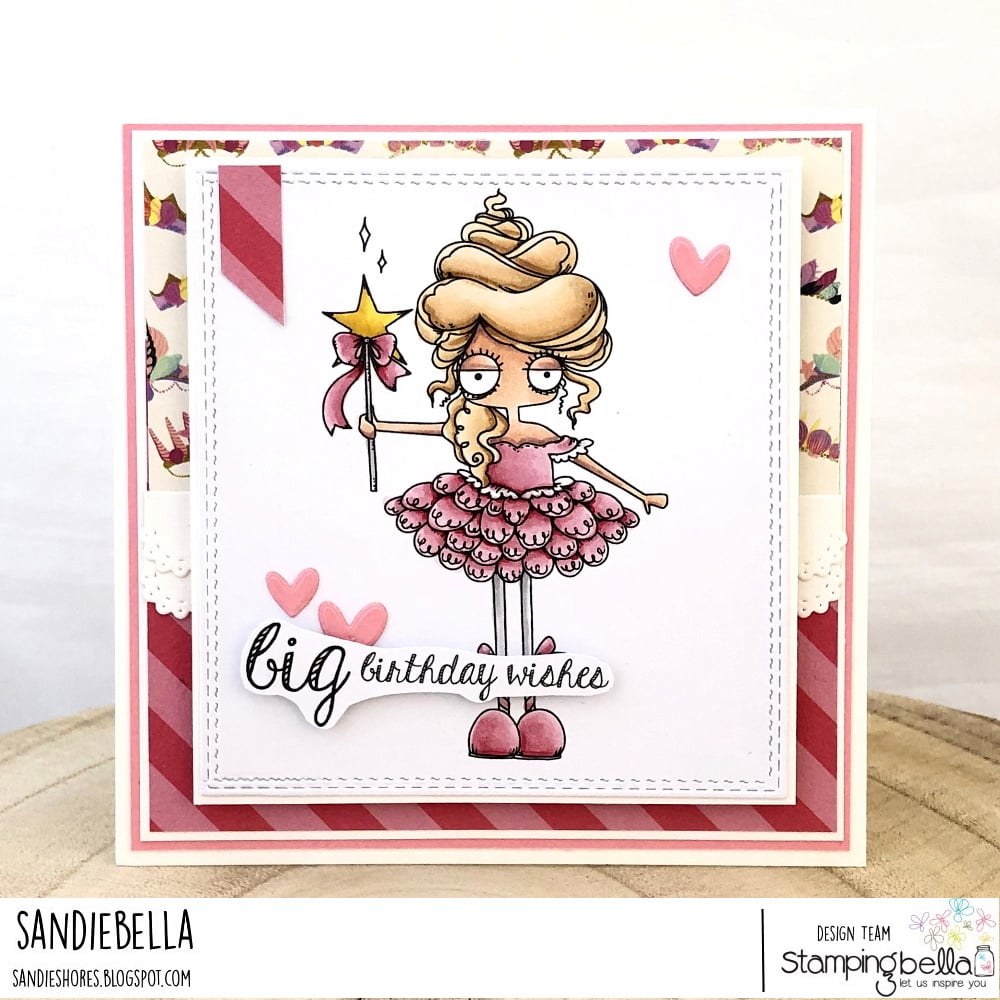 www.stampingbella.com: rubber stamp used: ODDBALL SUGAR PLUM FAIRY.  card bySandie Dunne