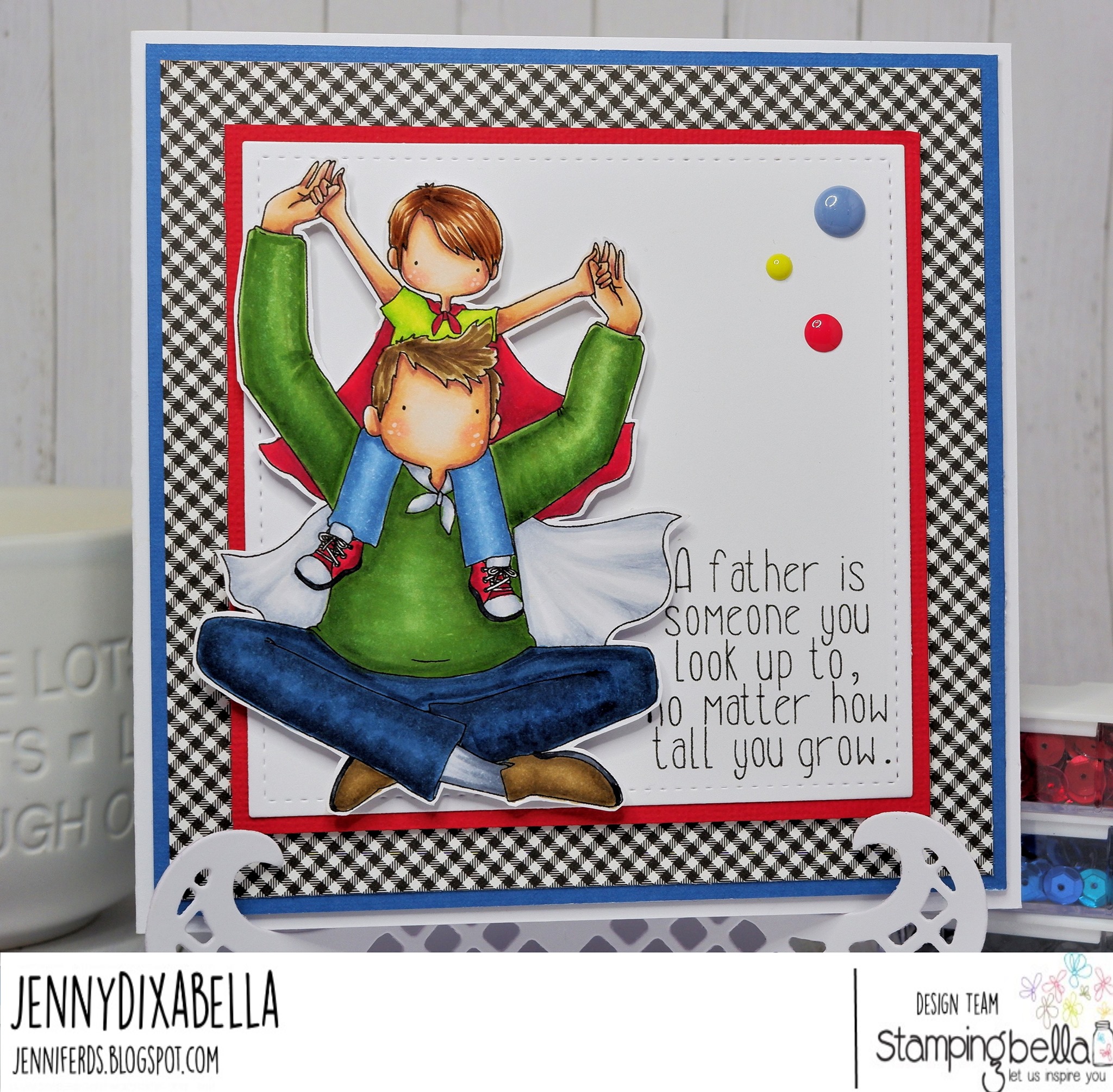 www.stampingbella.com: rubber stamp used : A LITTLE BOY AND HIS HERO card by Jenny Dix