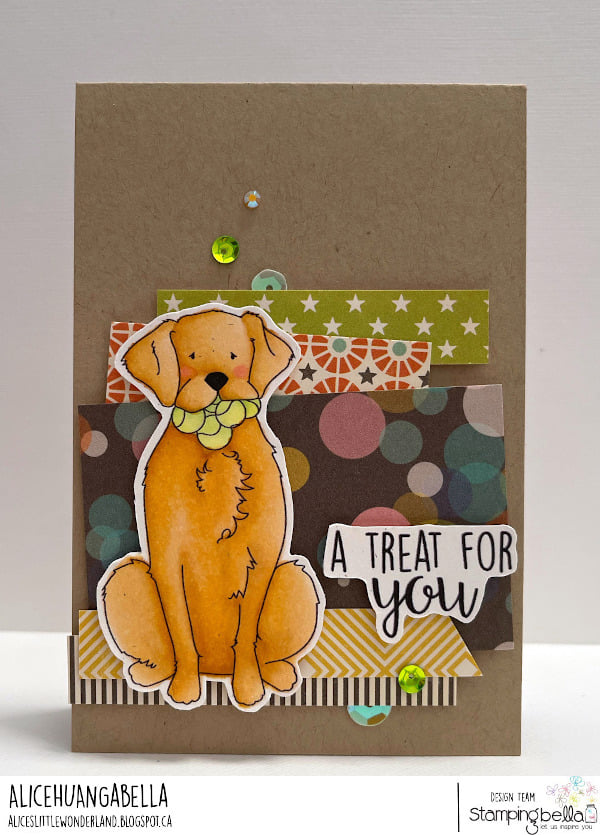 www.stampingbella.com: rubber stamp used: GOLDEN, WOLFHOUND and BULLDOG card by Alice Huang