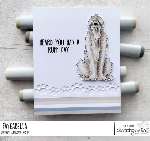 www.stampingbella.com: rubber stamp used: GOLDEN, WOLFHOUND and BULLDOG card by Faye Wynn Jones