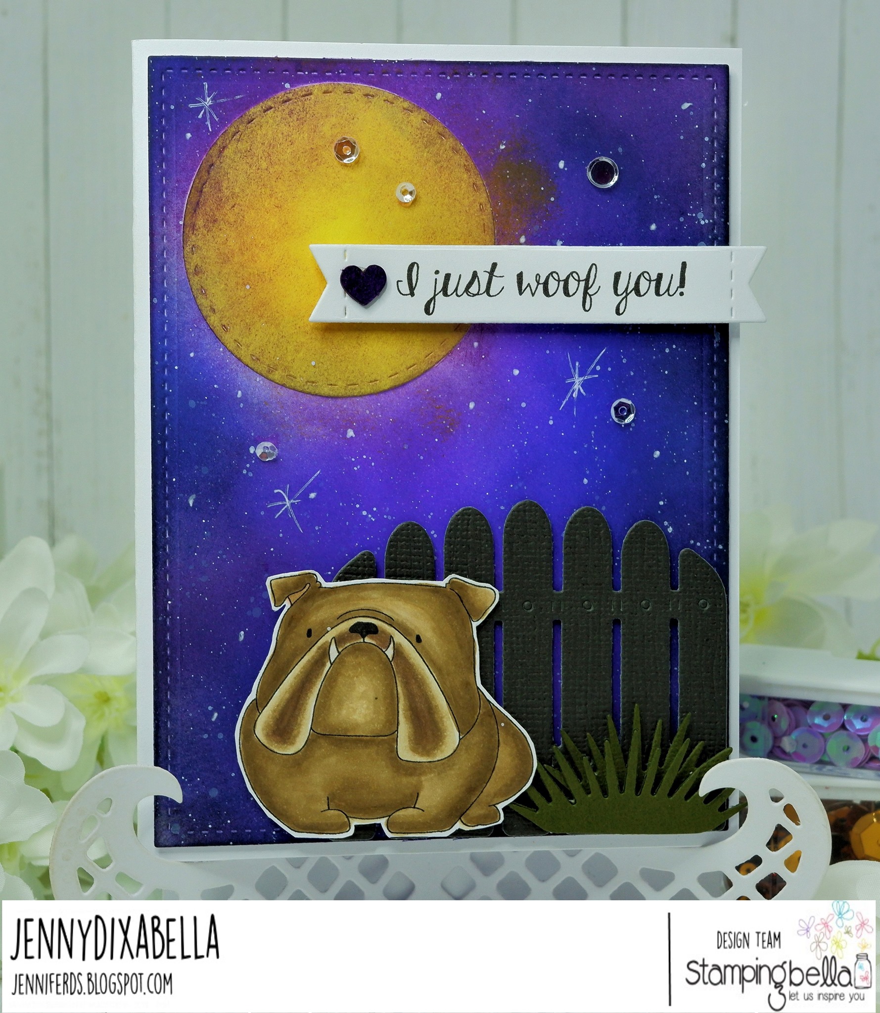 www.stampingbella.com: rubber stamp used: GOLDEN, WOLFHOUND and BULLDOG card by Jenny Dix