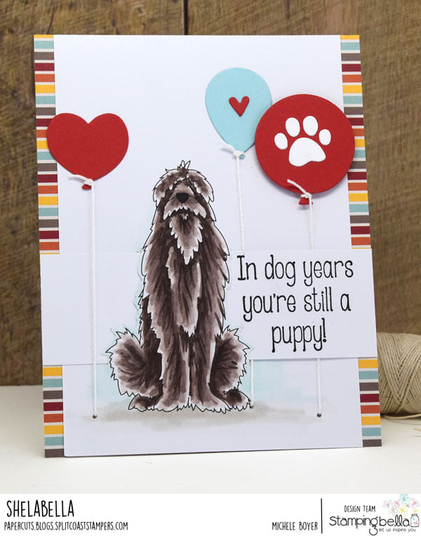 www.stampingbella.com: rubber stamp used: GOLDEN, WOLFHOUND and BULLDOG card by Michele Boyer