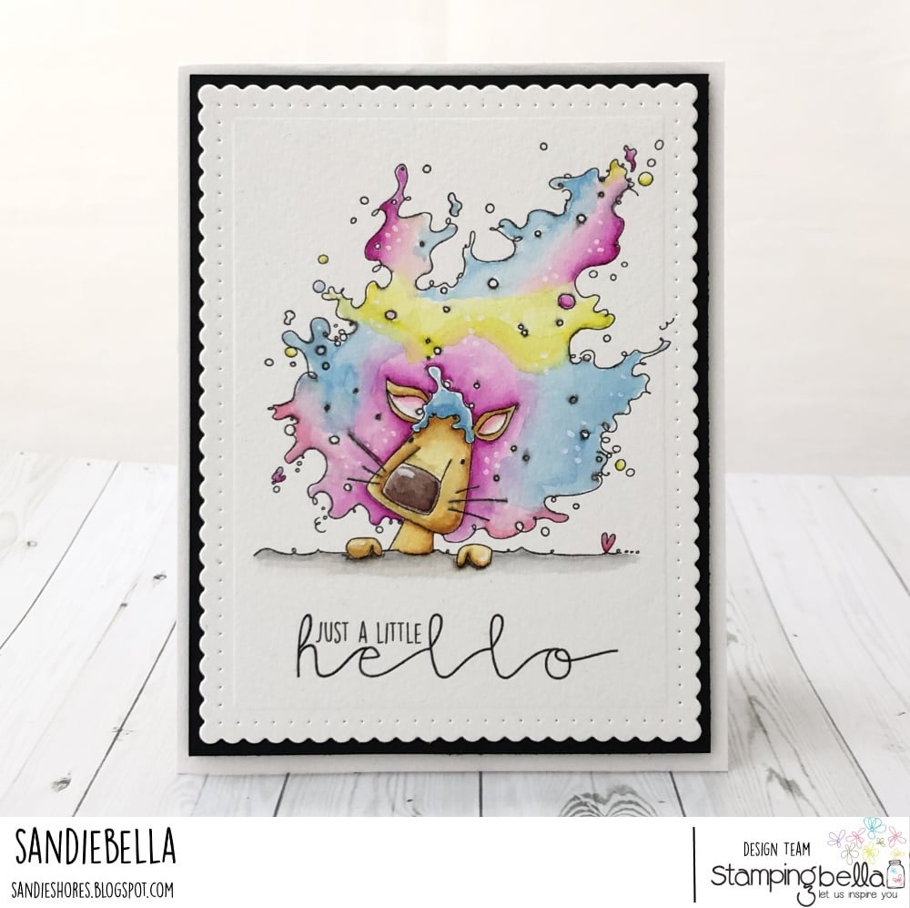 www.stampingbella.com: rubber stamp used: HELLO DANDYLION R card by Sandie Dunne