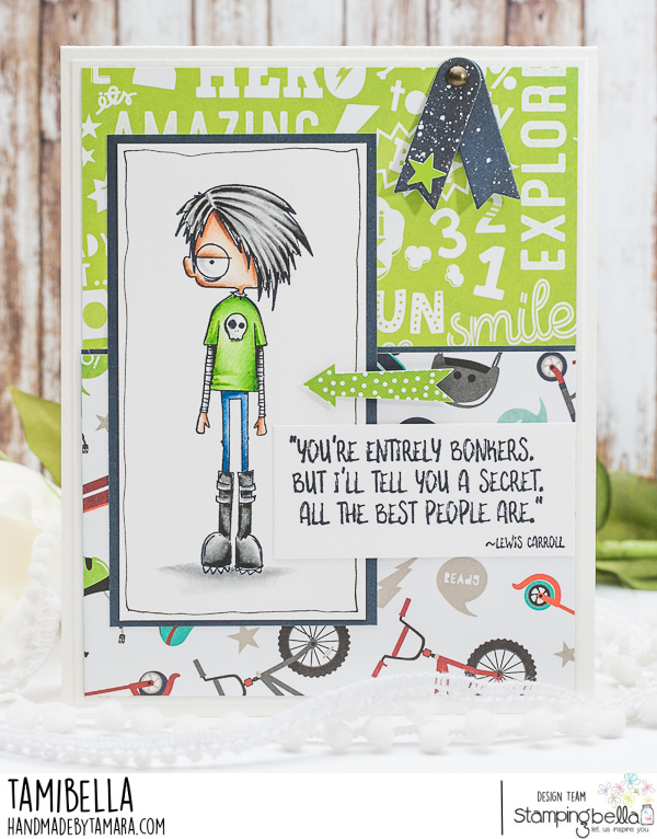 www.stampingbella.com: rubber stamp used: ODDBALL STANDING BOY card by TAMARA POTOCNIK