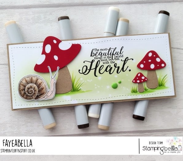 www.stampingbella.com: rubber stamp used EDGAR AND MOLLY VINTAGE SNAIL SET card by Faye Wynn Jones