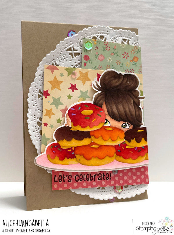 www.stampingbella.com: rubber stamp used: MOCHI DONUT GIRL card by Alice Huang