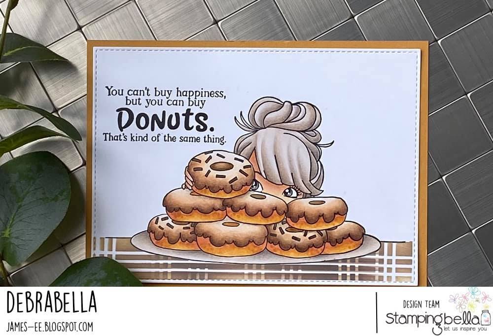 www.stampingbella.com: rubber stamp used: MOCHI DONUT GIRL card by Debra James