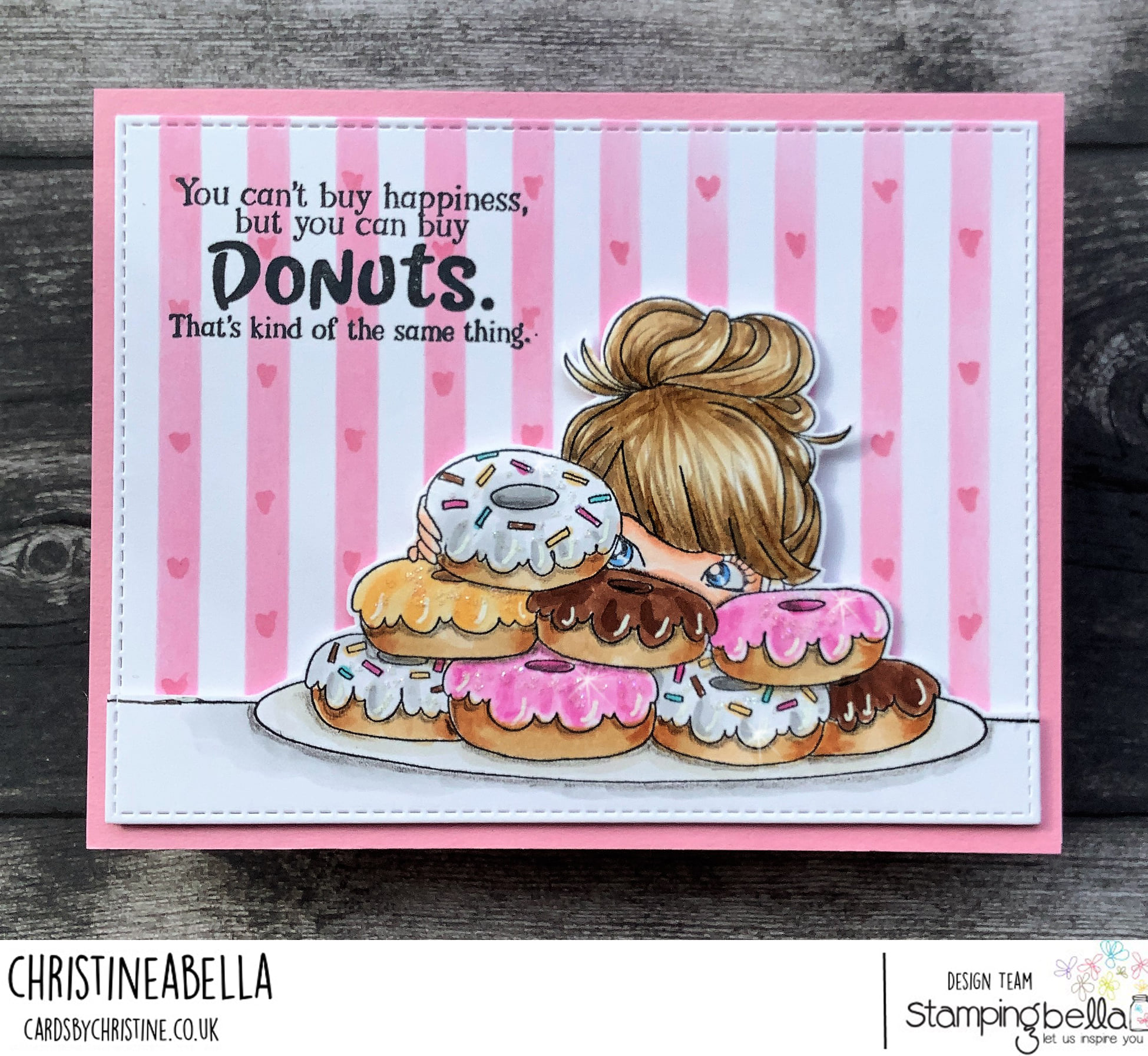 www.stampingbella.com: rubber stamp used: MOCHI DONUT GIRL card by Christine Levison