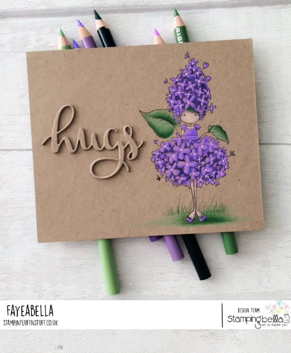 www.stampingbella.com: rubber stamp used TINY TOWNIE GARDEN GIRL LILAC , card by FAYE WYNN JONES