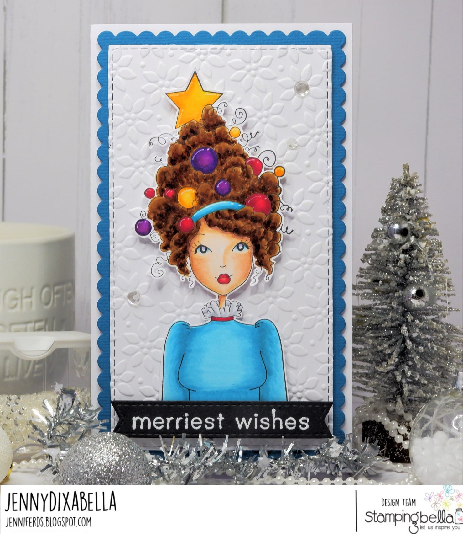 www.stampingbella.com: Rubber stamp used : MOCHI CHRISTMAS GIRL card by JENNY DIX