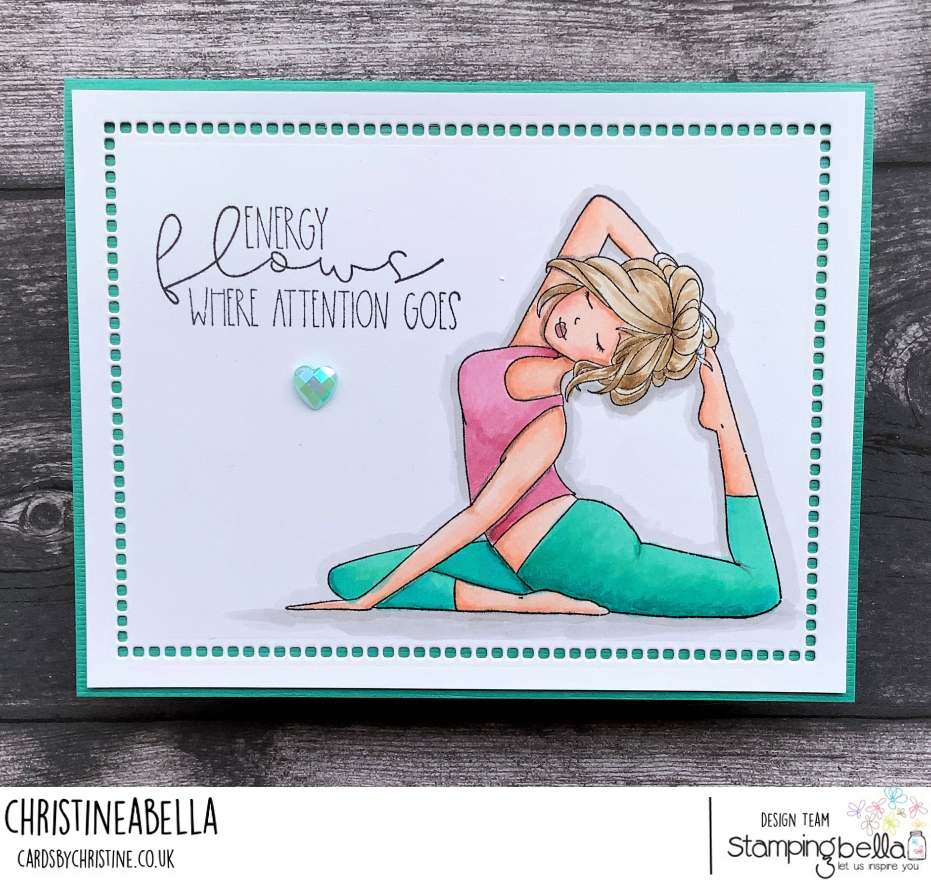 www.stampingbella.com: Rubber stamp used : MOCHI YOGA GIRL card by Christine Levison