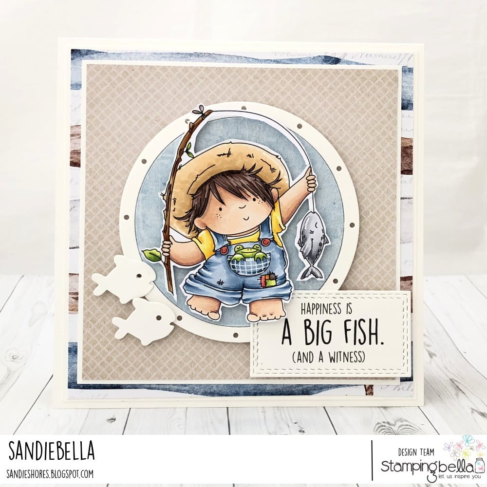 www.stampingbella.com: rubber stamp used: FISHING SQUIDGY,  card by Sandie Dunne