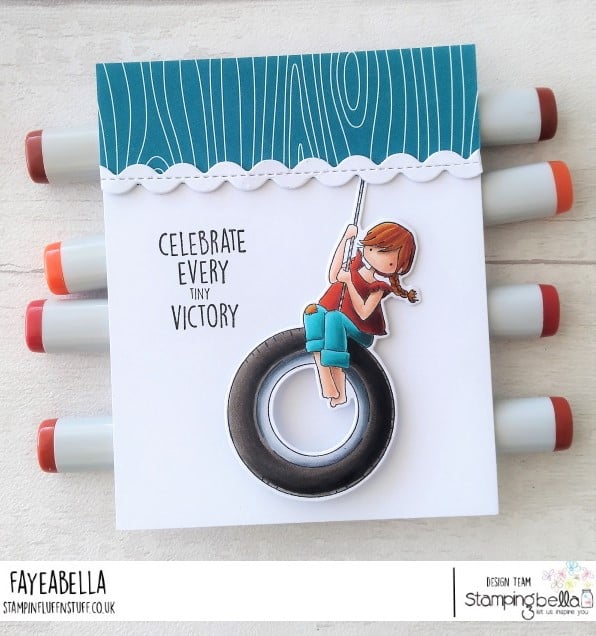 www.stampingbella.com: rubber stamp used: TINY TOWNIE TIRE SWING, card by DEBRA JAMES