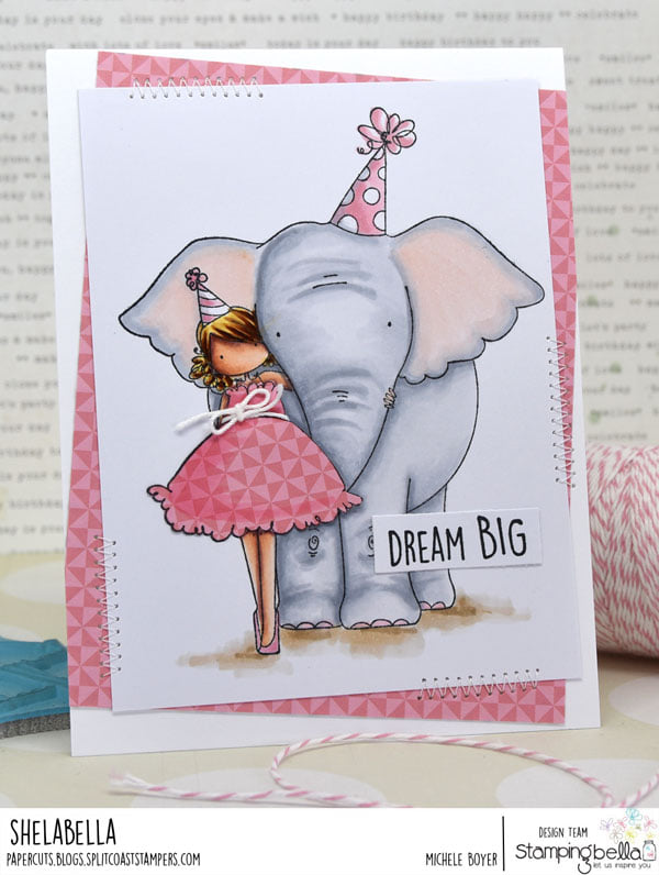 www.stampingbella.com: rubber stamp used: TINY TOWNIE WITH AN ELEPHANT, card by Michele Boyer