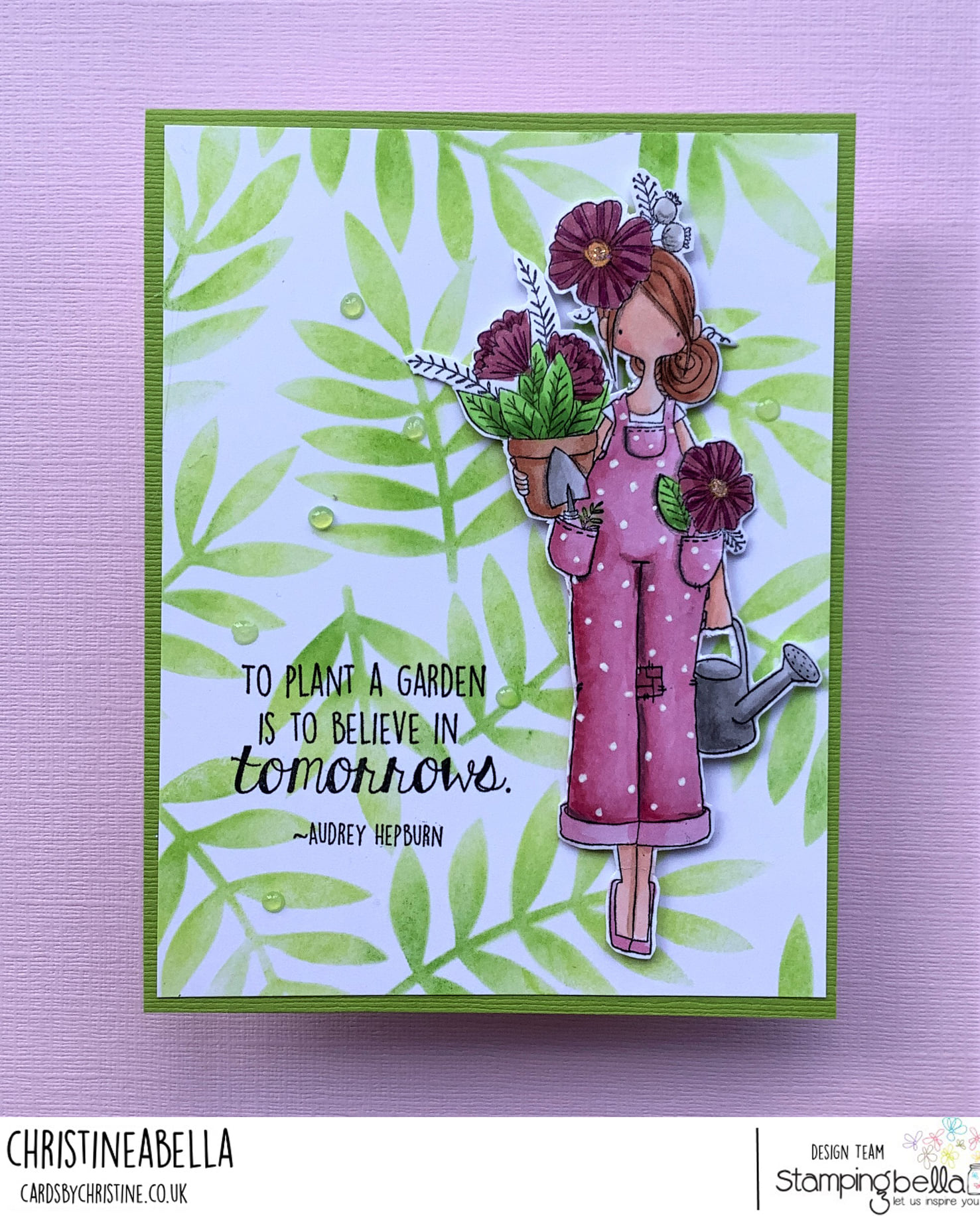 www.stampingbella.com: rubber stamp used : CURVY GIRL GARDENER card by Christine Levison