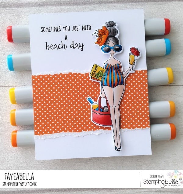 www.stampingbella.com Rubber stamp used: CURVY GIRL LOVES THE BEACH  card by Faye Wynn Jones