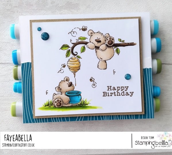 www.stampingbella.com: rubber stamp used : HONEYBEAR STUFFIES card by FAYE WYNN JONES