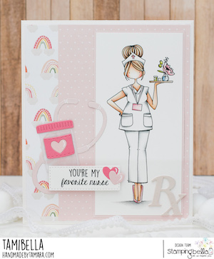 www.stampingbella.com: rubber stamp used CURVY GIRL NURSE card by Tamara Potocnik