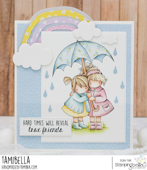 www.stampingbella.com: rubber stamp used TINY TOWNIES UNDER AN UMBRELLA card by Tamara Potocnik