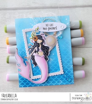 www.stampingbella.com: rubber stamp used CURVY GIRL MERMAID card by Faye Wynn Jones