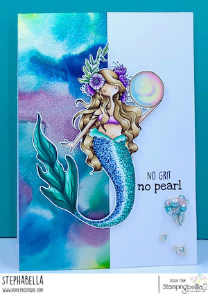 www.stampingbella.com: rubber stamp used CURVY GIRL MERMAID card by Stephanie Hill