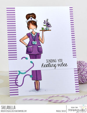 www.stampingbella.com: rubber stamp used CURVY GIRL NURSE card by Michele Boyer