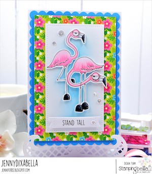 www.stampingbella.com: RUBBER STAMP USED: ODDBALL FLAMINGOS card by JENNY DIX