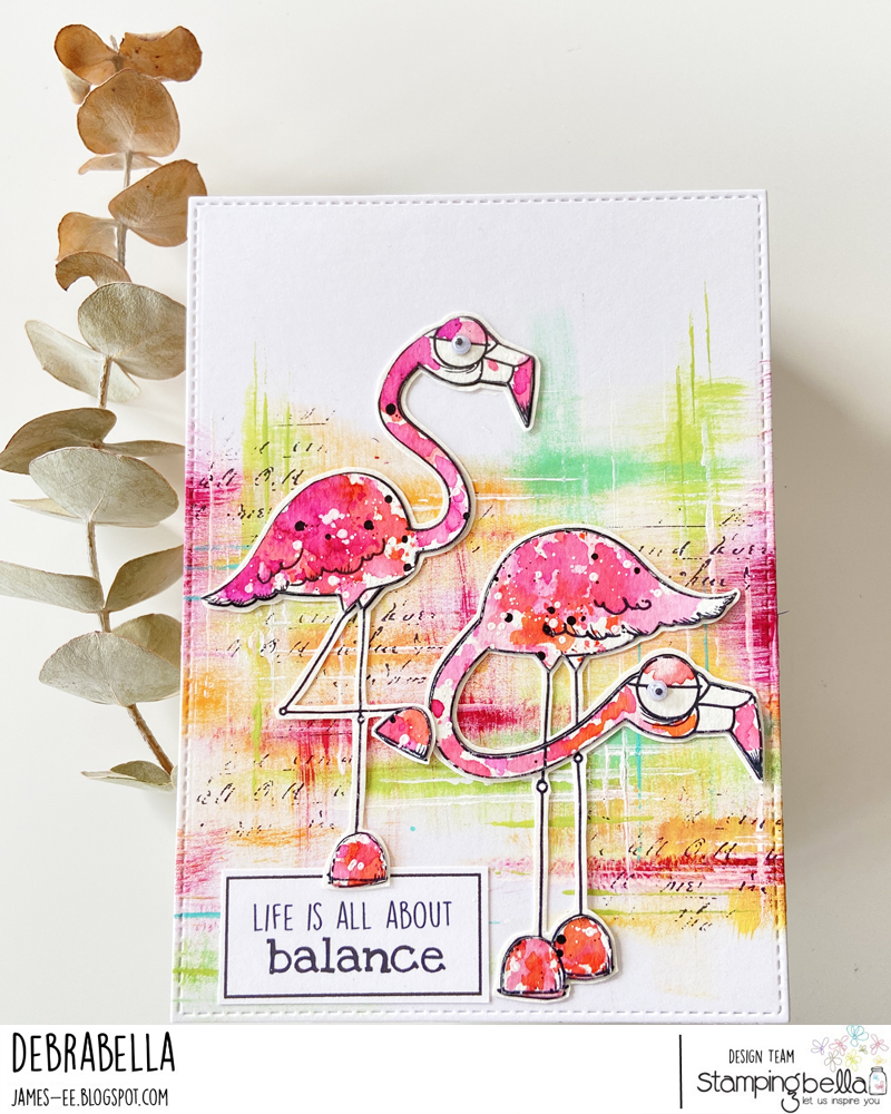 www.stampingbella.com: RUBBER STAMP USED: ODDBALL FLAMINGOS card by DEBRA JAMES