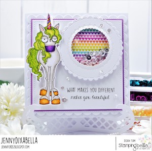 www.stampingbella.com: RUBBER STAMP USED: ODDBALL UNICORN card by JENNY DIX