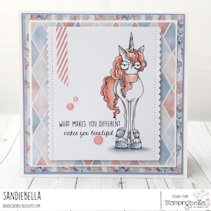 www.stampingbella.com: RUBBER STAMP USED: ODDBALL UNICORN card by SANDIE DUNNE