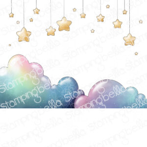 BUNDLE GIRL STARS and CLOUDS BACKDROP rubber stamp