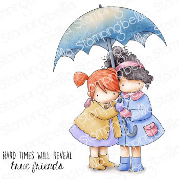 TINY TOWNIES UNDER AN UMBRELLA rubber stamp