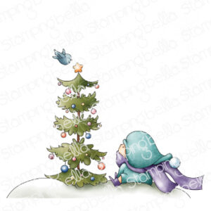 BUNDLE GIRL with a CHRISTMAS TREE and a BIRDIE rubber stamp