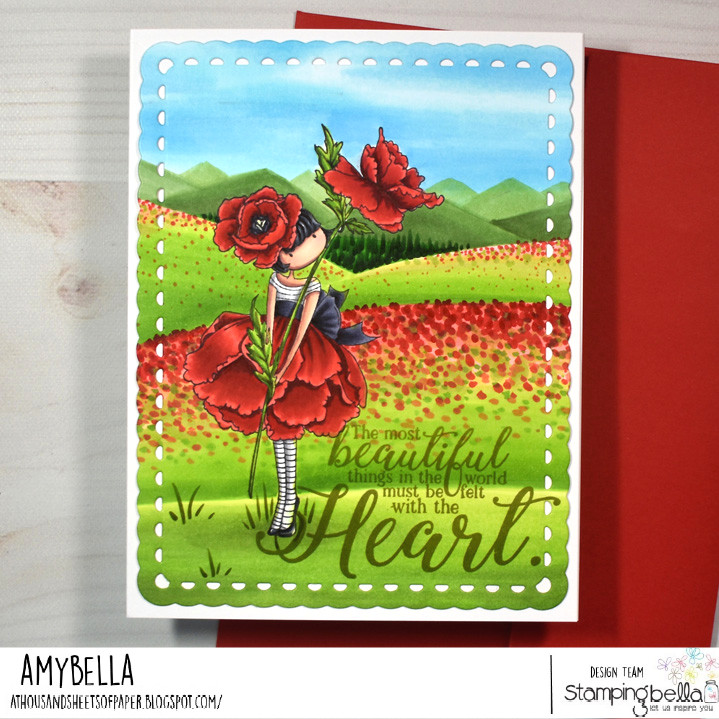 www.stampingbella.com: rubber stamp used: TINY TOWNIE GARDEN GIRL POPPY card by AMY YOUNG