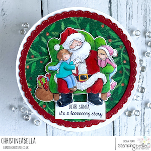 www.stampingbella.com: rubber stamp used TINY TOWNIES on SANTA'S LAP card by Christine Levison