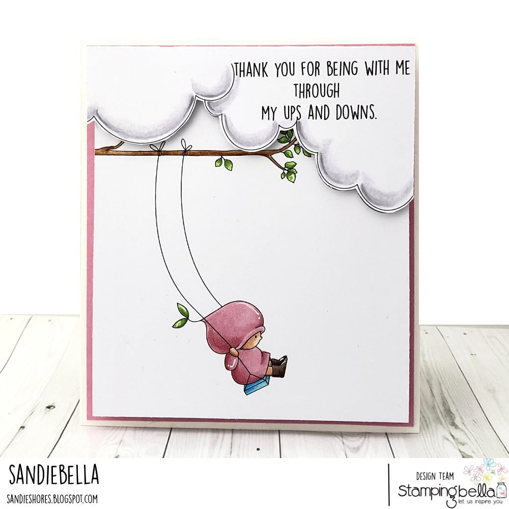 Www.stampingbella.com: rubber stamp used bundle girl on a swing .  Card by Sandie Dunne 