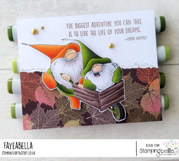 www.stampingbella.com  Rubber stamp used:  ADVENTURE GNOMES. card by Faye Wynn Jones