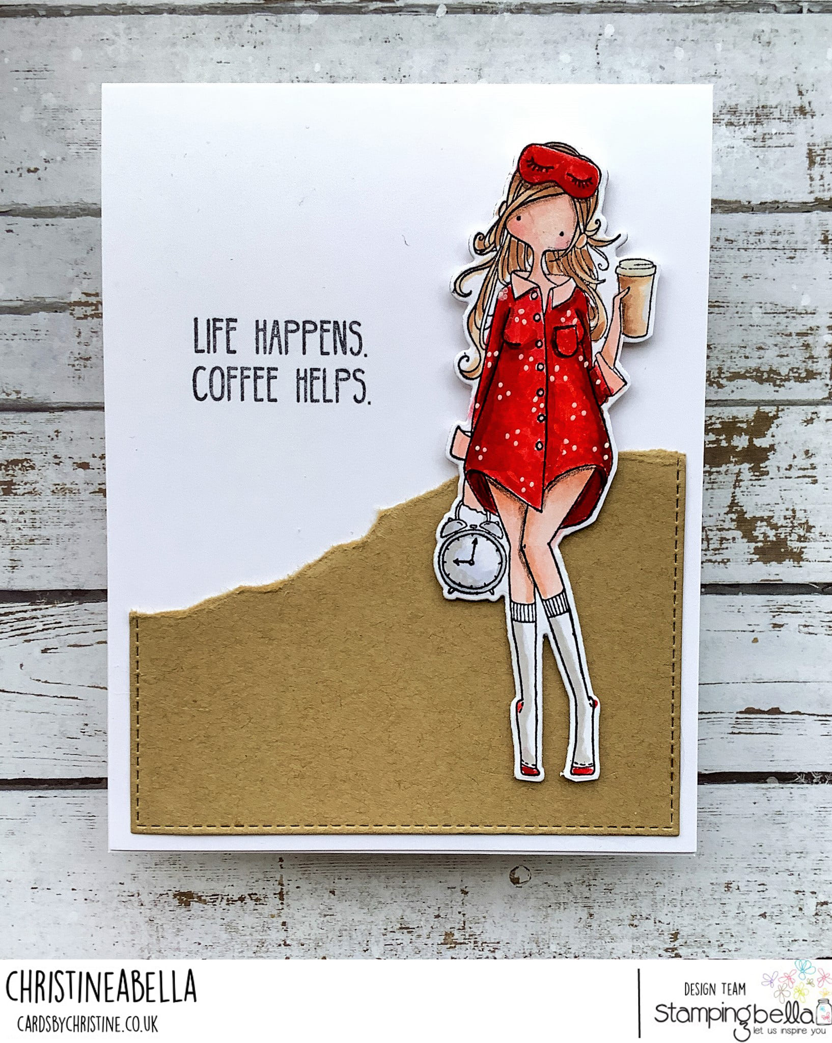 www.stampingbella.com: rubber stamp used : CURVY GIRL LOVES COFFEE card by Christine Levison