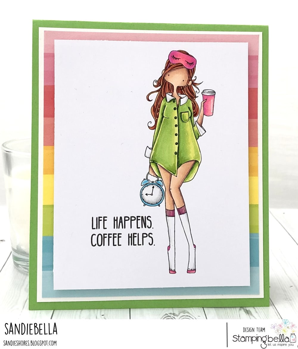 www.stampingbella.com: rubber stamp used : CURVY GIRL LOVES COFFEE card by Sandie Dunne