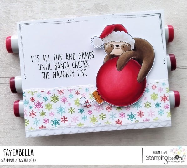 www.stampingbella.com: rubber stamp used  SLOTH ORNAMENT.. Card by  Faye Wynn Jones