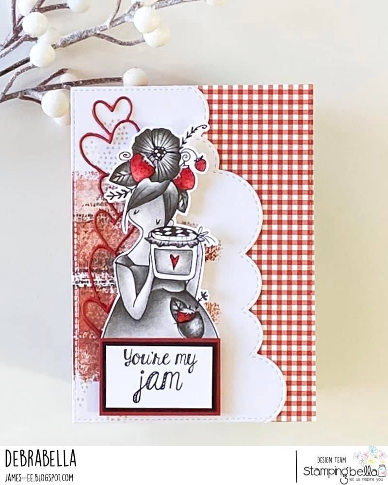 www.stampingbella.com: rubber stamp used: CURVY GIRL LOVES JAM card by DEBRA JAMES