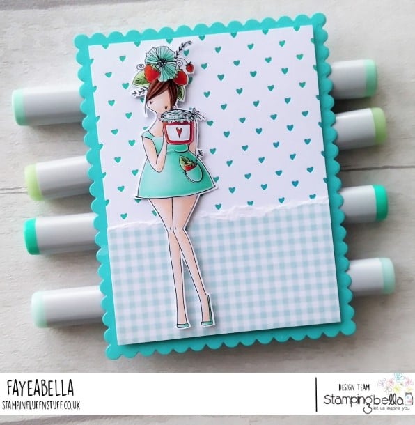 www.stampingbella.com: rubber stamp used: CURVY GIRL LOVES JAM card by Faye Wynn Jones