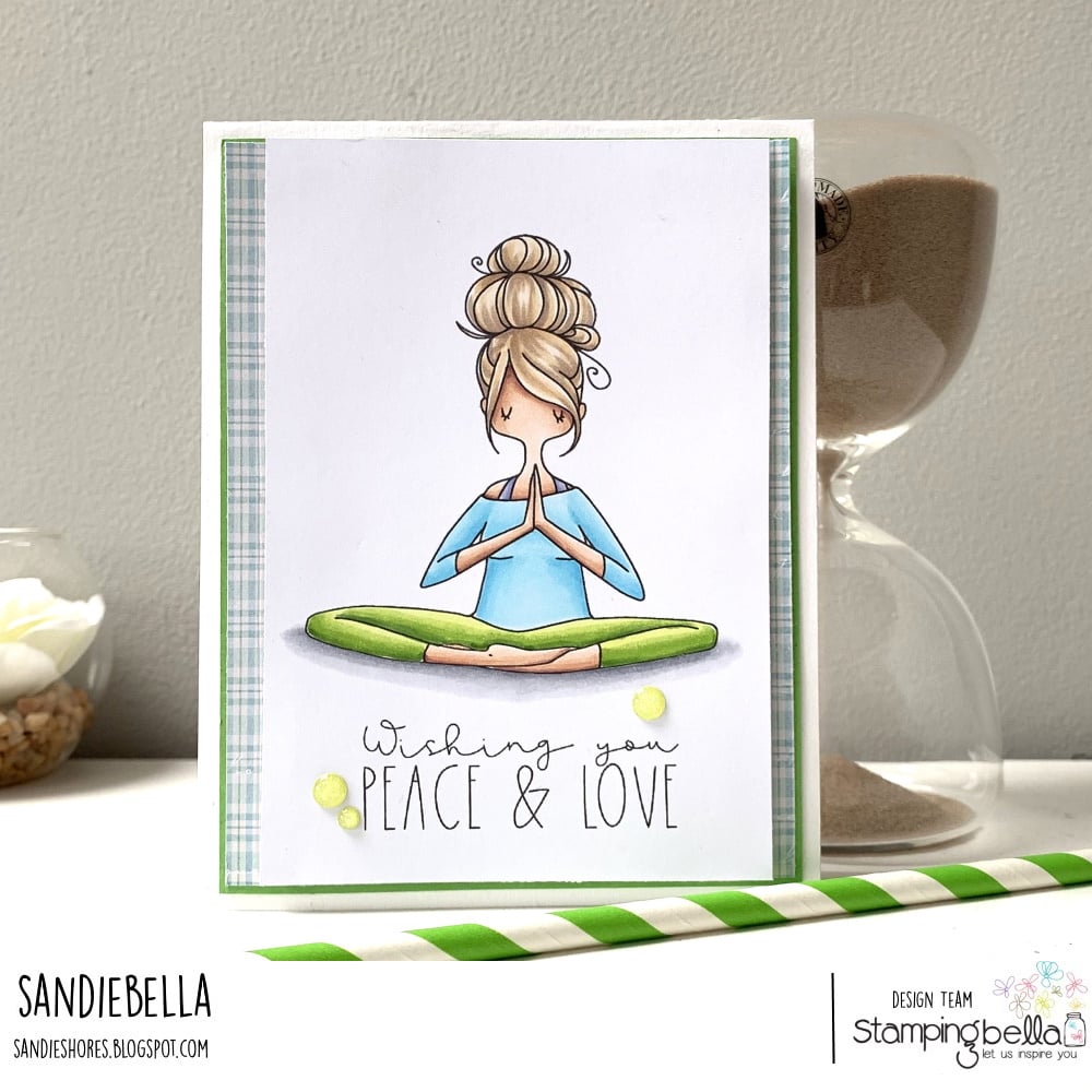 www.stampingbella.com: rubber stamp used: CURVY GIRL NAMASTE  card by Sandie Dunne