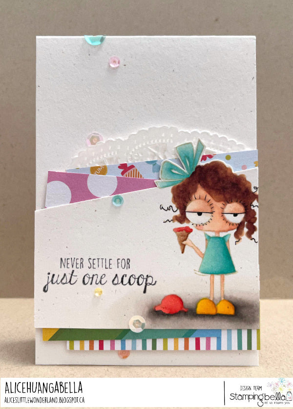 www.stampingbella.com: rubber stamp used: MINI ODDBALL WITH ONE SCOOP card by Alice Huang